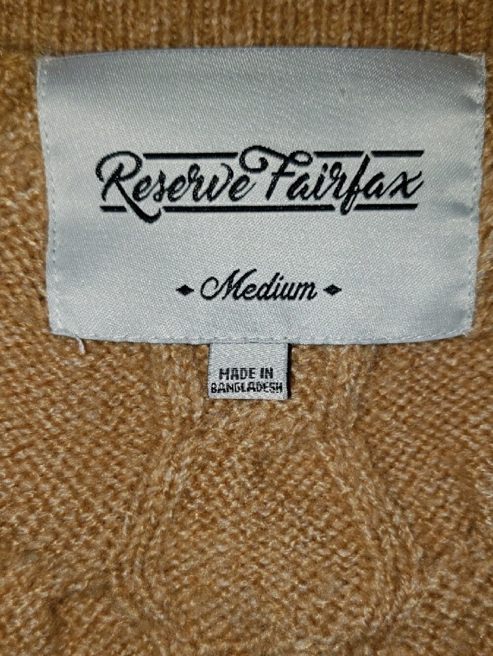 Reserve Fairfax Tan Cable-Knit V-Neck Button Cardigan - Picture 2 of 9